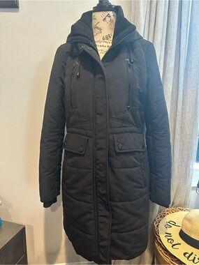 Lucky Brand Black Long Puffer Coat with Hood